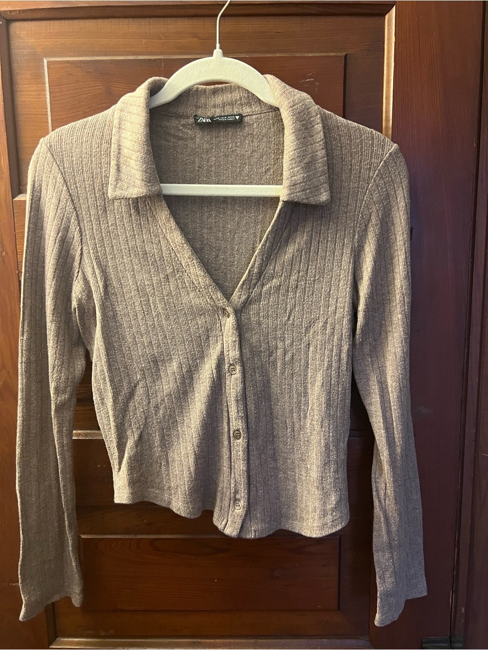 Zara ribbed mauve brown knit top